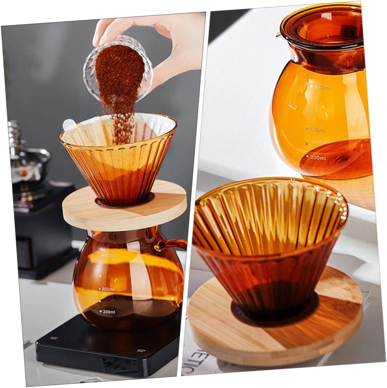 DOITOOL 1set High Borosilicate Coffee Cone Base Reusable Drip Coffee Filter for Household Brewing Elegant Decorative