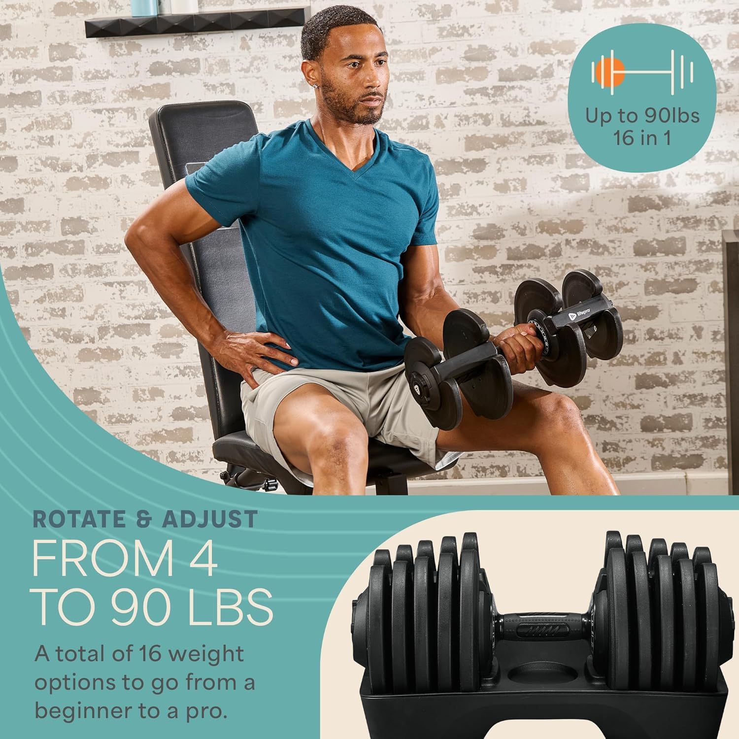 Manubri Regolabili 25lb (11,3kg) – Selezione Rapida Per Allenamento Domestico Completo