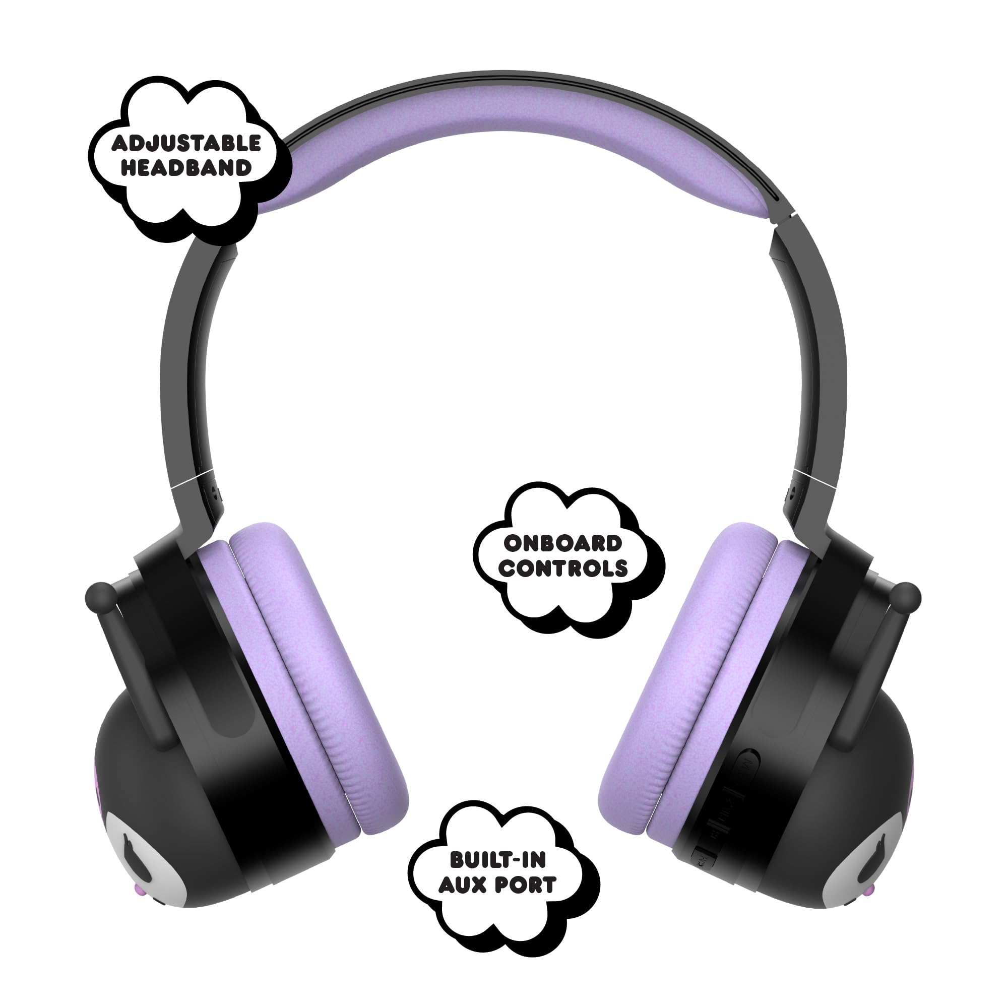 Hello Kitty Casque Bluetooth sans fil 2 en 1 avec écouteurs filaires – Bandeau pliable, réglable et rembourré, commandes intégrées, oreillettes souples, connectivité au câble auxiliaire, appels mains