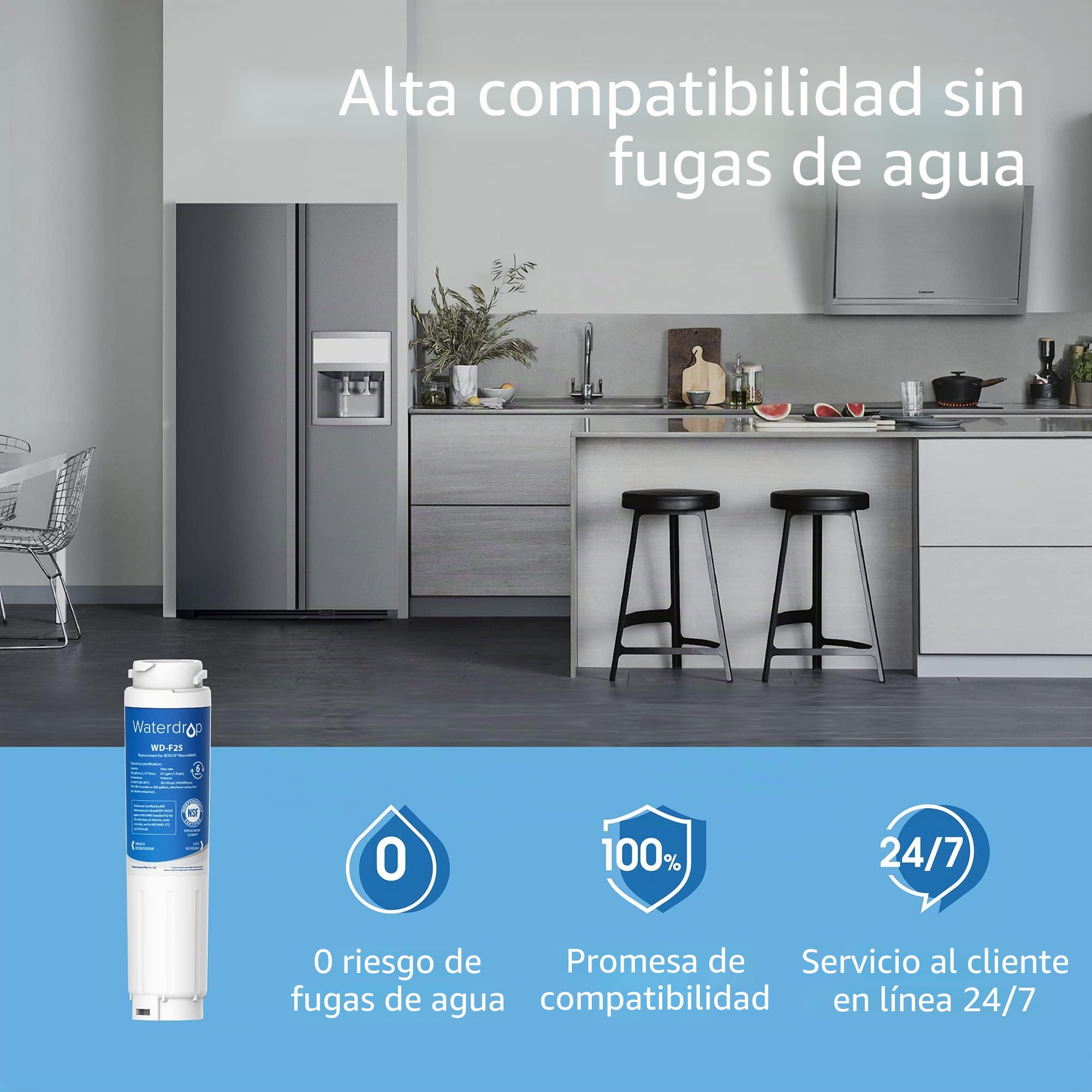 Waterdrop WD-F25 Filtro Nevera Sustitución de Bosch UltraClarity 644845 (2) | Sustitución de Bosch UltraClarity 644845 REPLFLTR10 00740560 9000194412 9000077104 Neff Gaggenau Miele/Haier 0060820860