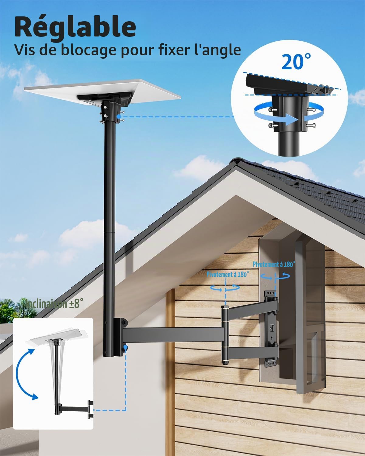Starlink Gen 3 Mount, 360° Réglable à 360° Support Mural V3, Support Mural Starlink pivotant Robuste, kit de Montage Starlink Gen3 avec Adaptateur de Tuyau Gen 3 pour kit Internet Starlink