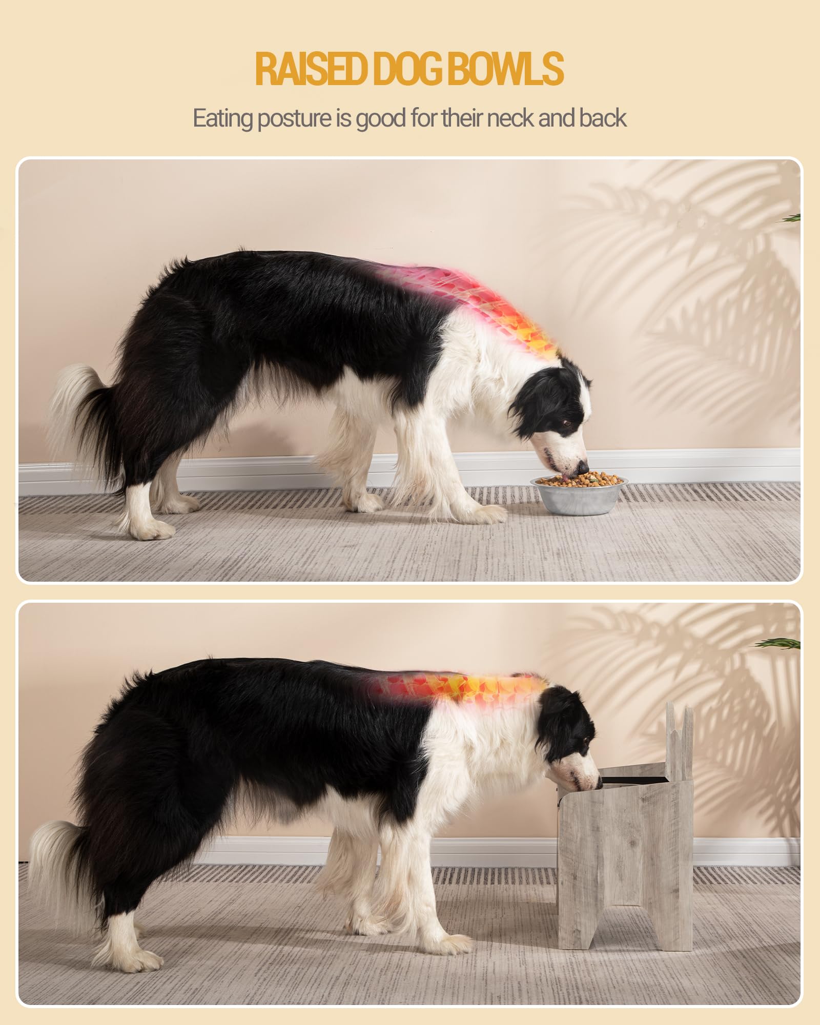 Hzuaneri Cuenco Elevado para Perros, Soporte para Cuencos para Perros con 2 Cuencos de Acero Inoxidable, Juego de Cuencos para Perros Antiderrames, Gris PB07105B