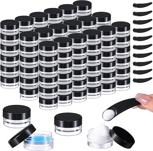 Uiifan 240 recipientes de plástico vacíos de 0.11 oz para muestras con tapas y espátulas, pequeños tarros de cosméticos redondos transparentes con