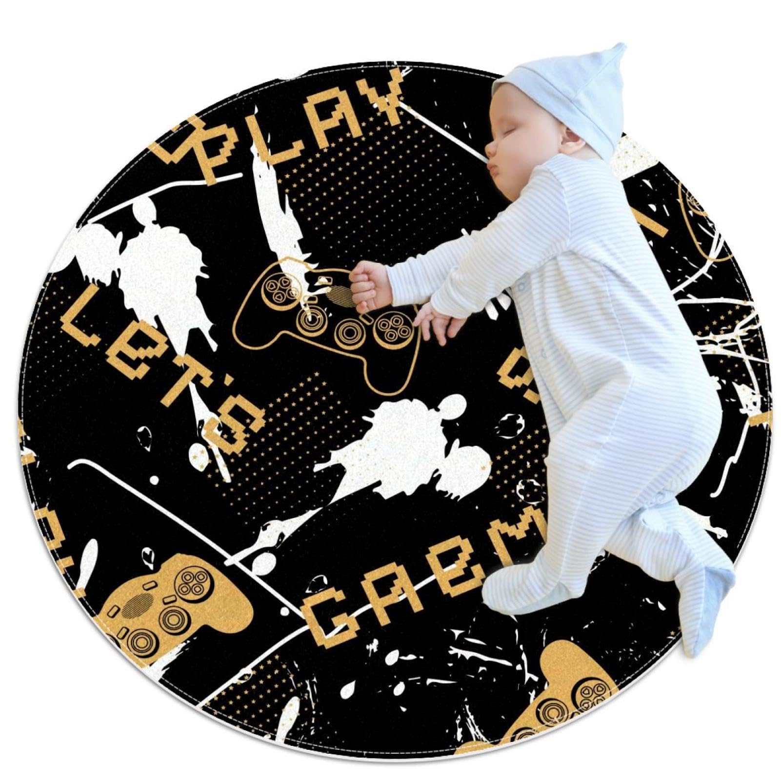 Tapis de salle de bain avec imprimé joystick grunge déco chambre enfant tapis rond 1m