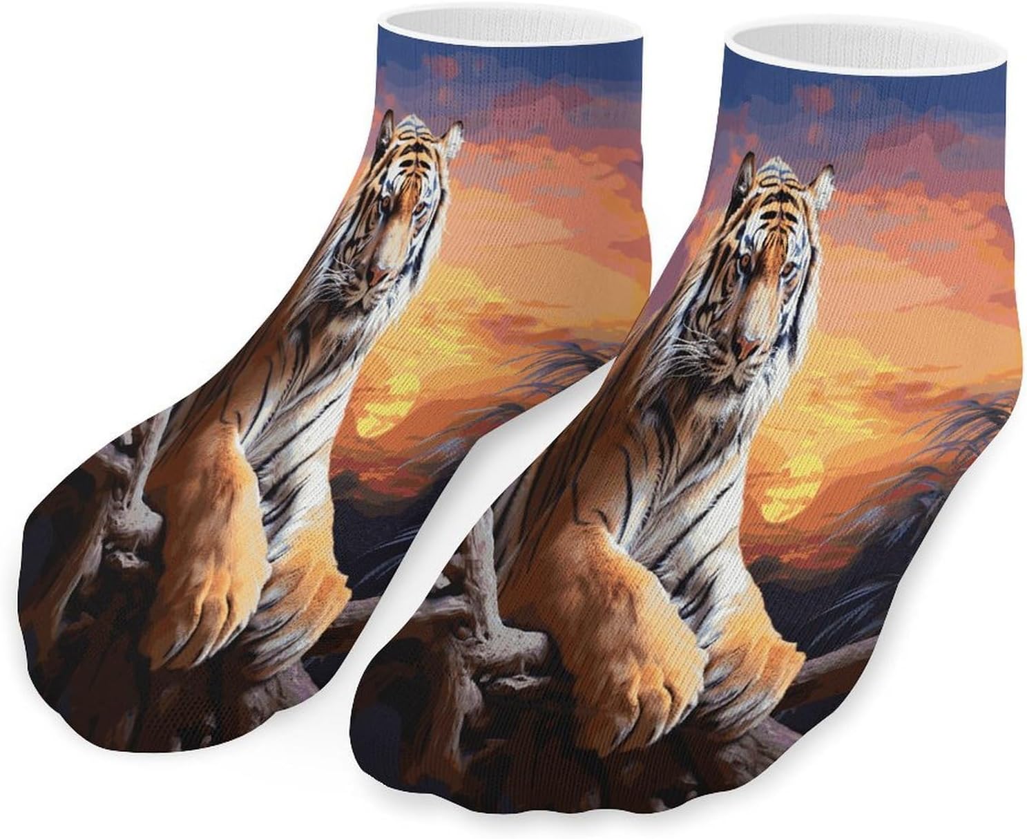 Tiger Colorful Sunset Ankle Socks for Men Women 5 Pairs | Comfortable Casual Low Cut Socks, Lightweight No Show Breathable Athletic Socks, Soft Mini Crew Socks for All Seasons