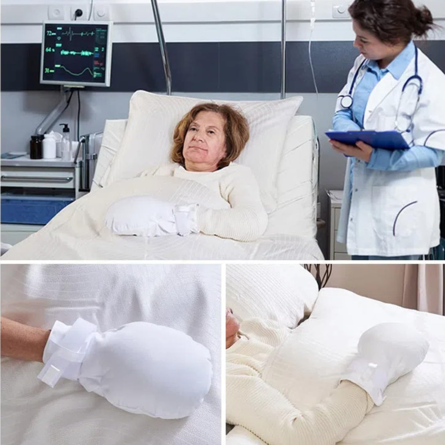 2PCS Dementia Restraint Gloves,Double Security Mitts Fits All Hand Restraint Gloves for Elderly -Made With Extra Padding for Comfort & Protection