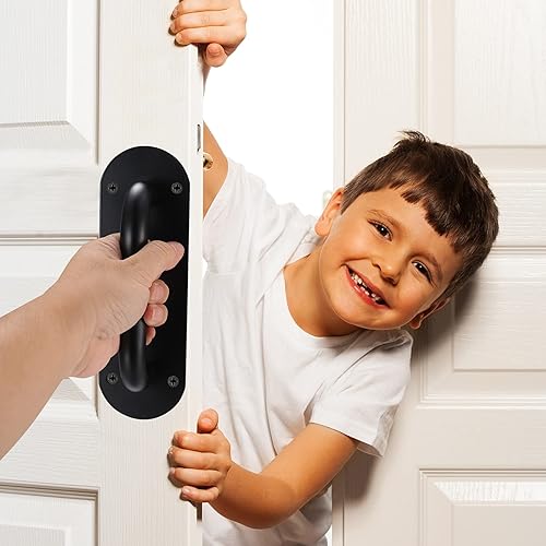 Miniatura 6 de Manija de puerta, placa de puerta de empuje, 2 manijas de placa de empuje de puerta, tiradores de puerta de granero resistentes, manijas de cajón de