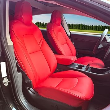Car Seat Cover Full Set Compatible with 2017-2023 Tesla Model 3 4-Door 5-Seats, Not fit 7-Seats, Red OE Style Nappa Leather Interior Seat Scratch Guard Protector, 12PCS