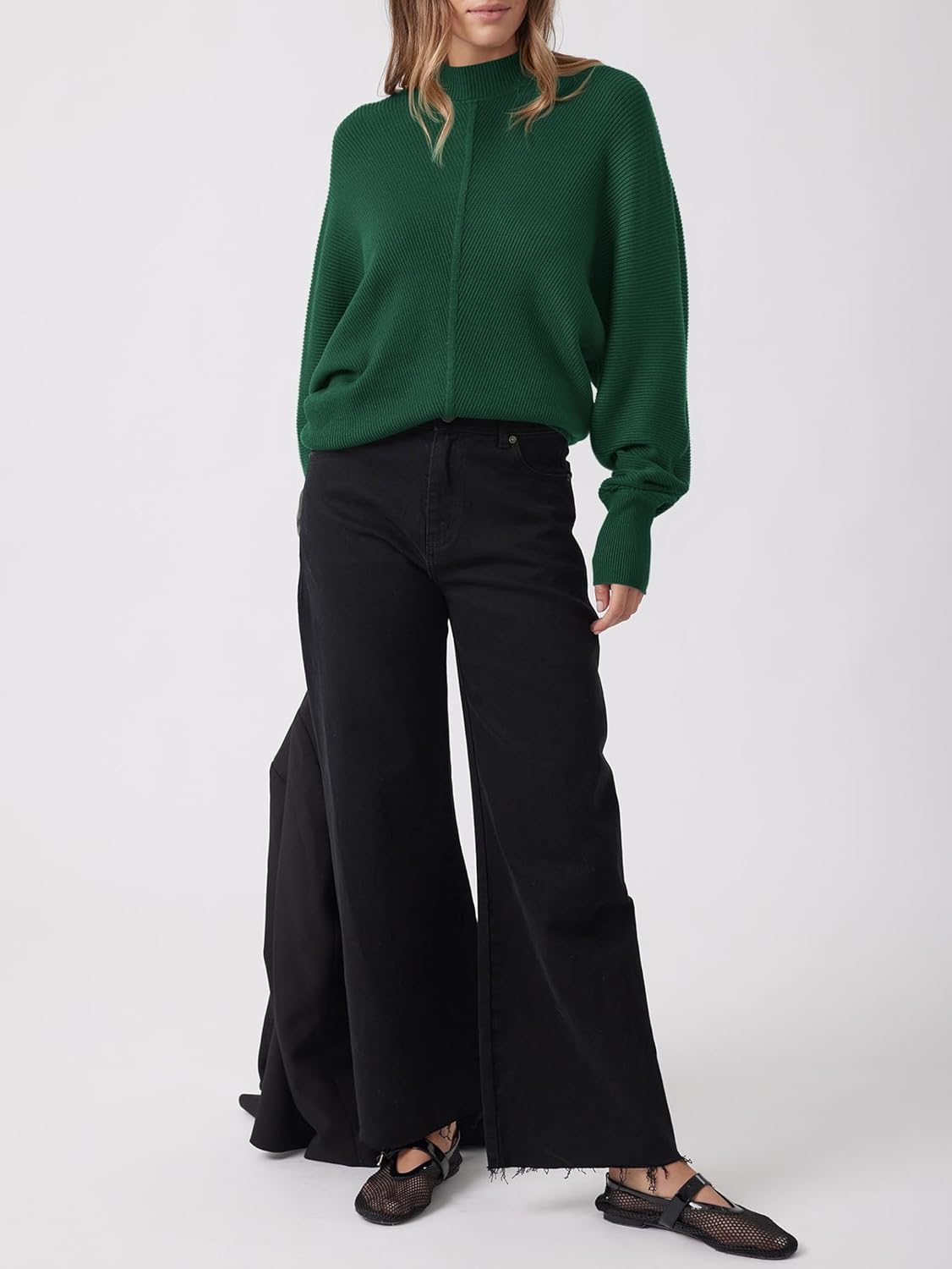 PRETTYGARDEN Fall Fashion 2024 Oversized Mock Neck Long Sleeve Batwing Sweaters for Women Casual Loose Ribbed Knit Tops - Image 4