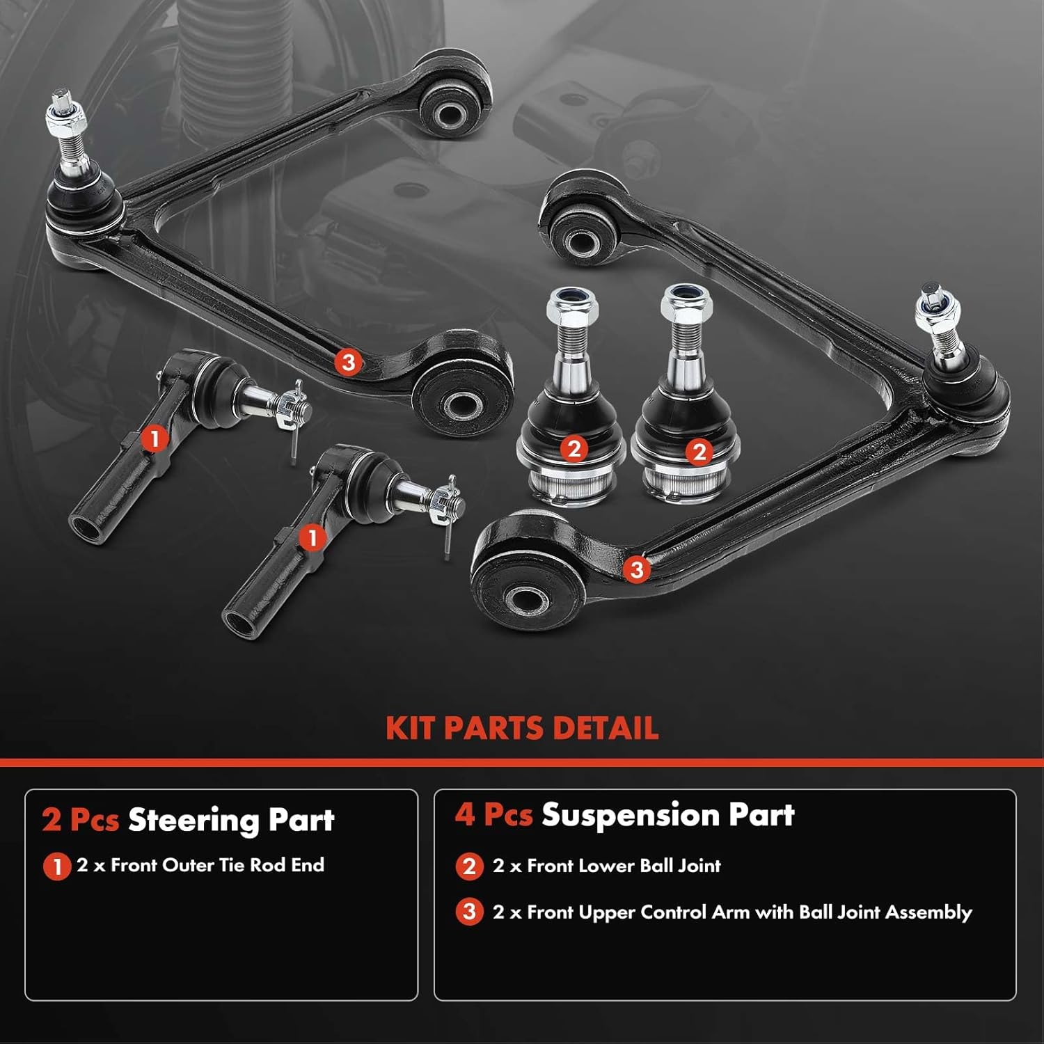 A-Premium 6Pcs Front Suspension Kit, Upper Control Arm, Lower Ball Joint, Outer Tie Rod End, Compatible with Dodge Ram 1500 2002 2003 2004 2005