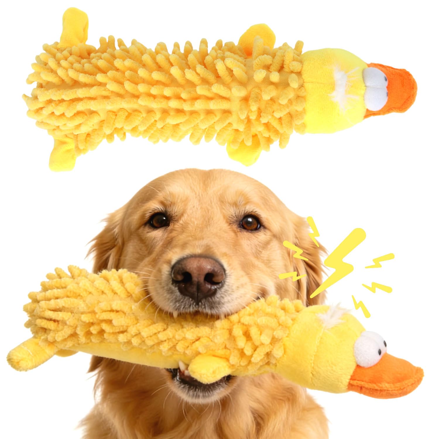MOTIBACK Squeaky Plush Toy Mop Duck, Durable Dog Toys for Aggressive Chewers, 27cm/10.62in Indestructible Dog Toy Squeaky Interactive Dogs Toys Chew Toys for Teething