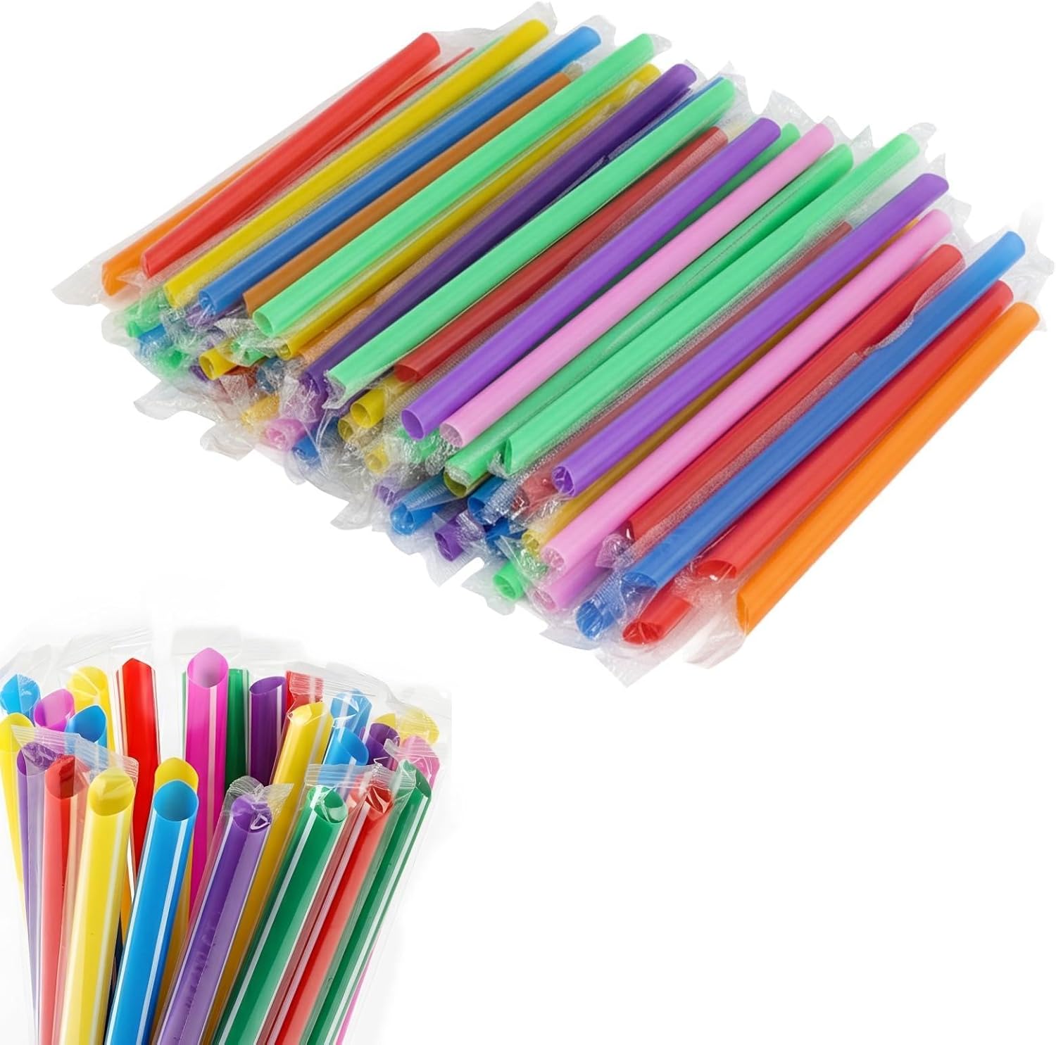 300 Pcs Multi Colors Jumbo Smoothie Straws Disposable Milkshake Straws Jumbo, Bubble Tea Straw For Cakes, Disposable Smoothie Straw Individually Wrapped (0.43" Wide X 9.84" Long)