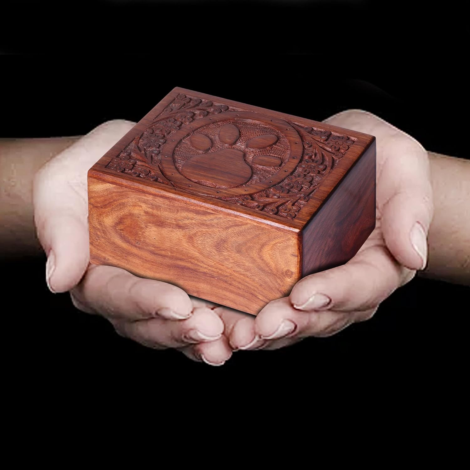 Wooden Urn Box for Pet Ashes, Cremation Funeral Paw Print Box, Pet Memorial Decorative Urn for Dog, Keepsake Burial Ash (Extra Small) - Image 6