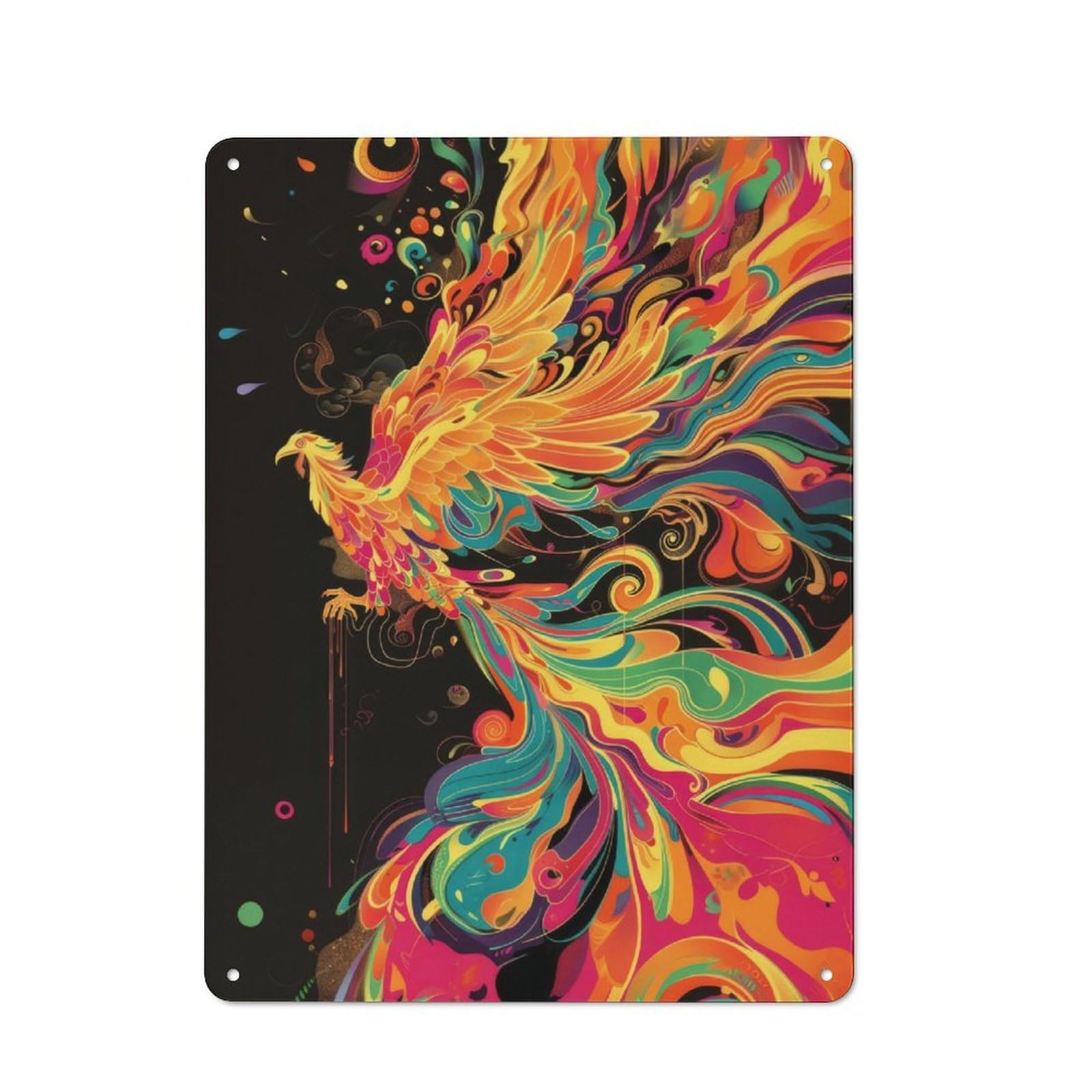 Junmoney Swirling Colour Phoenix Metal Plaque 40X30cm With For Workshop Wall, Retro Decor, For Garage, Workshop And Man Cave Decoration