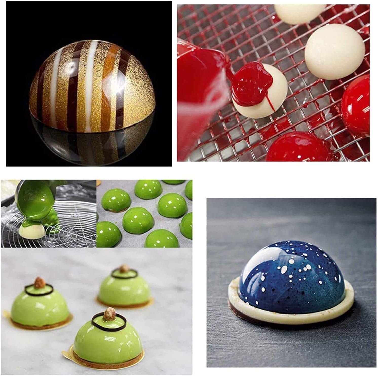 Professional 6 Holes Chocolate Bomb Mold - Silicone Molds For Easter Egg, Hot Cocoa Bombs, Candy, Cake, Jelly, Pudding - Round Shape Half Sphere, Circle Mold, Non Stick, BPA Free (4 PCS)