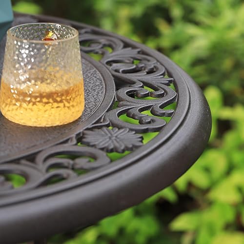 Miniatura 6 de PHI VILLA Mesa de comedor de aluminio fundido de 39 pulgadas, mesa de comedor redonda para exteriores con agujero para sombrilla de 1.97 pulgadas,