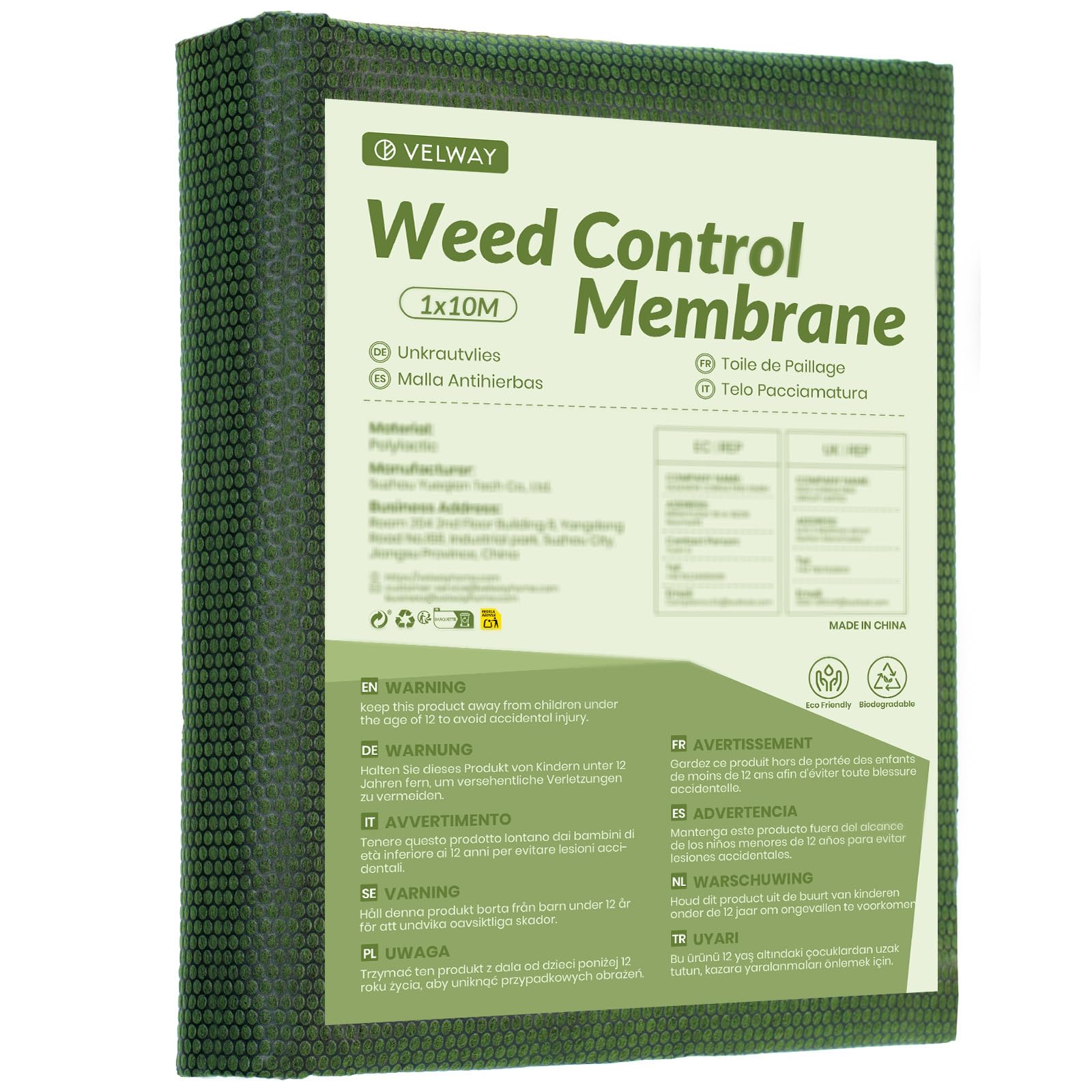 Velway Weed Control Membrane 1x10M - Biodegradable Non-Woven Weed Barrier Fabric Landscaping Ground Cover Weed Suppressant Membrane for Patios Garden Flower Beds