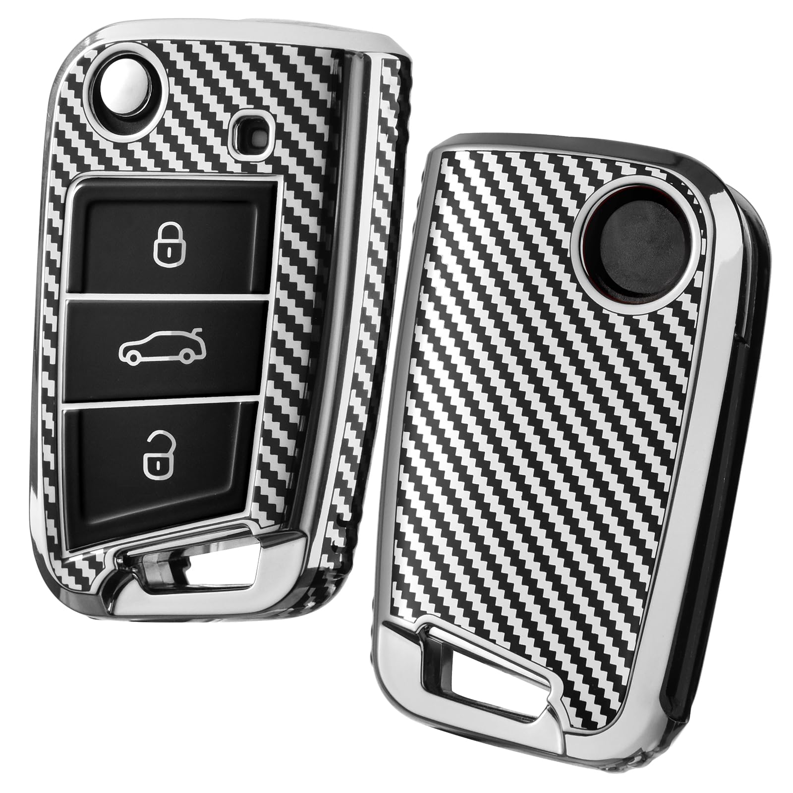 OATSBASF Car Key Case For VW, Key Case Compatible with VW Golf 7 MK7，Silicone Key Case, Key Box Cover for VW Polo, Skoda, Tiguan, 3 Buttons (gold trim-green) — view 31