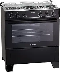 Fogão 5 bocas Atlas Mônaco Plus Preto com Acendimento Automático e Mesa Inox