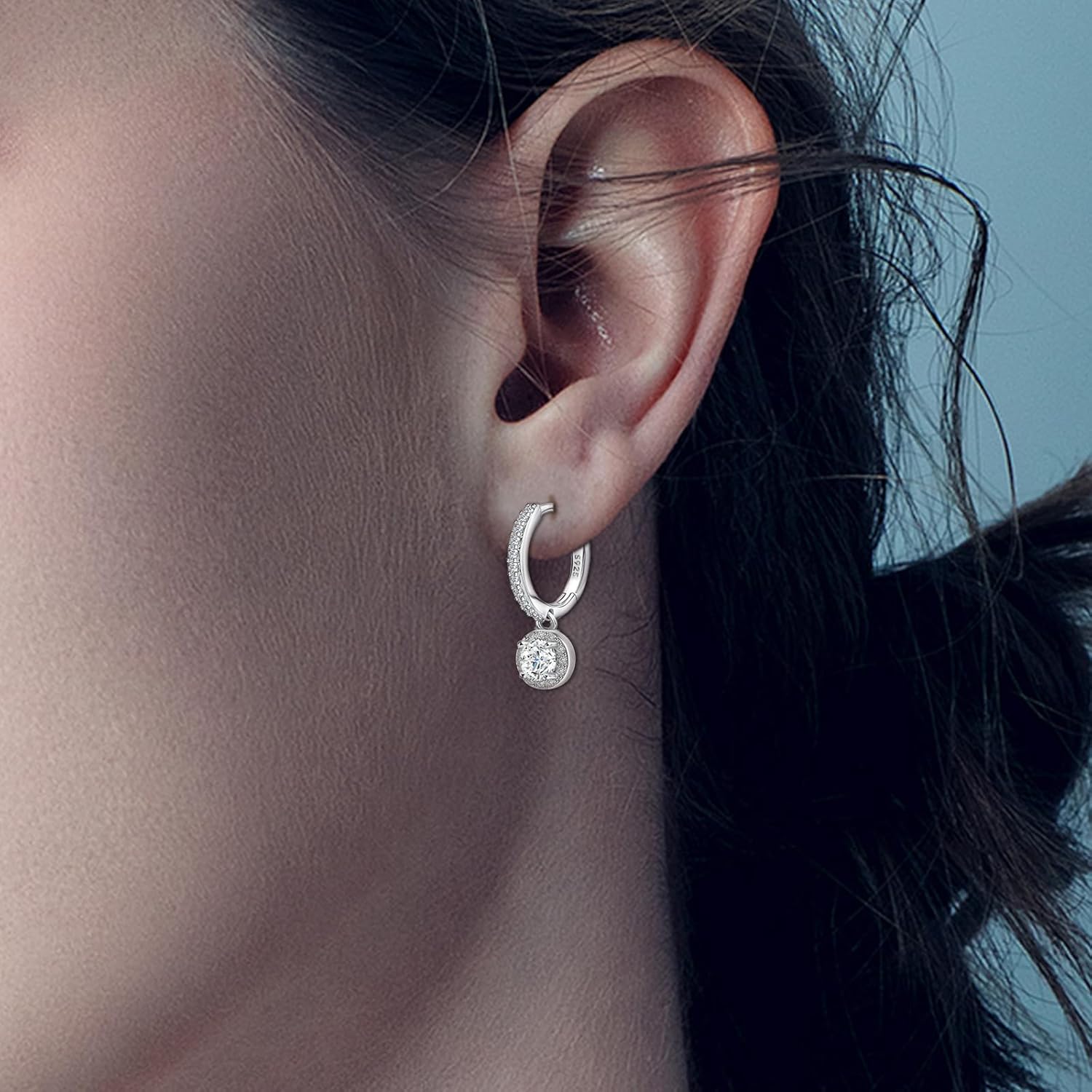 Sterling Sliver Hoop Earrings with Round Cubic Zirconia Dangle for Women Fashion Lightweight Trendy Hoop Earrings for Women for Sensitive Ears - Image 3