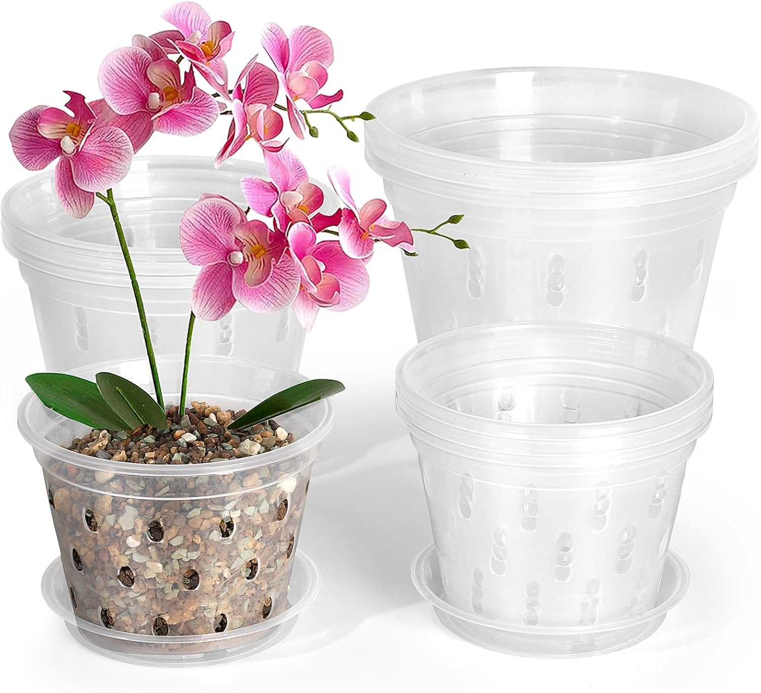 Photo 1 of RAOOKIF Orchid Pots with Saucer for Repotting, 9 Pack 5 Inch Orchid Pots with Holes, Side Holes Creates Better Conditions for The Orchids to Grow