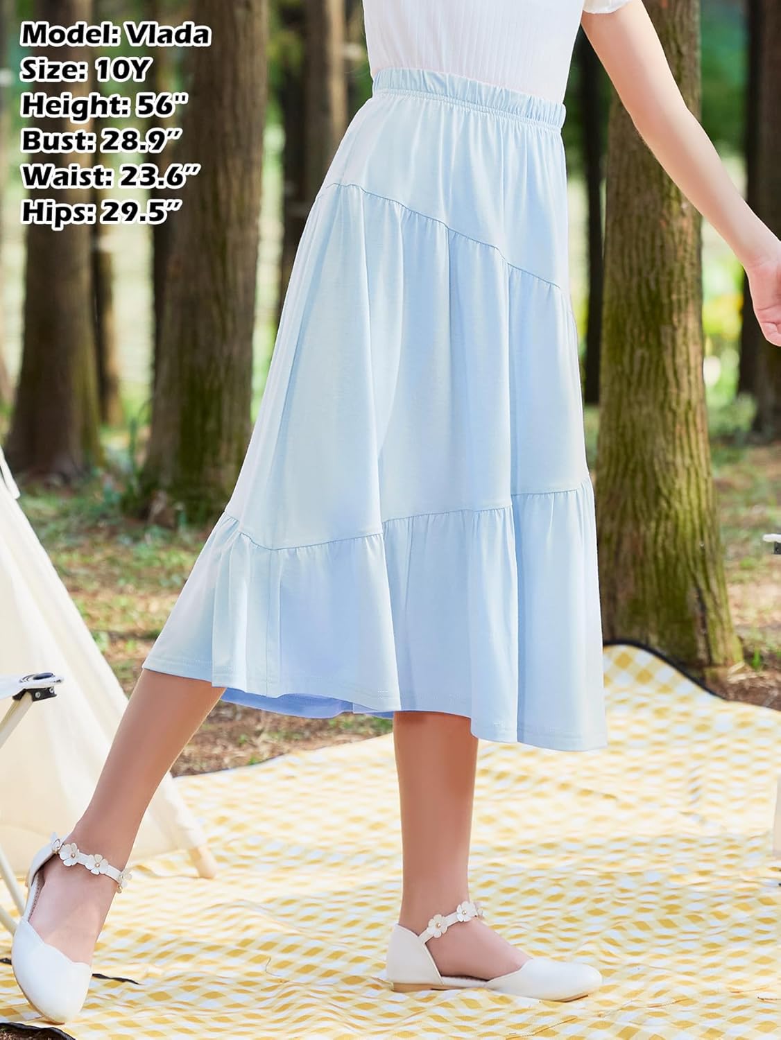 GORLYA Girls Holiday Casual Asymmetrical Tiered Ruffle Hem Long Swing Boho Fancy Maxi Skirt 6-14Y - Image 5