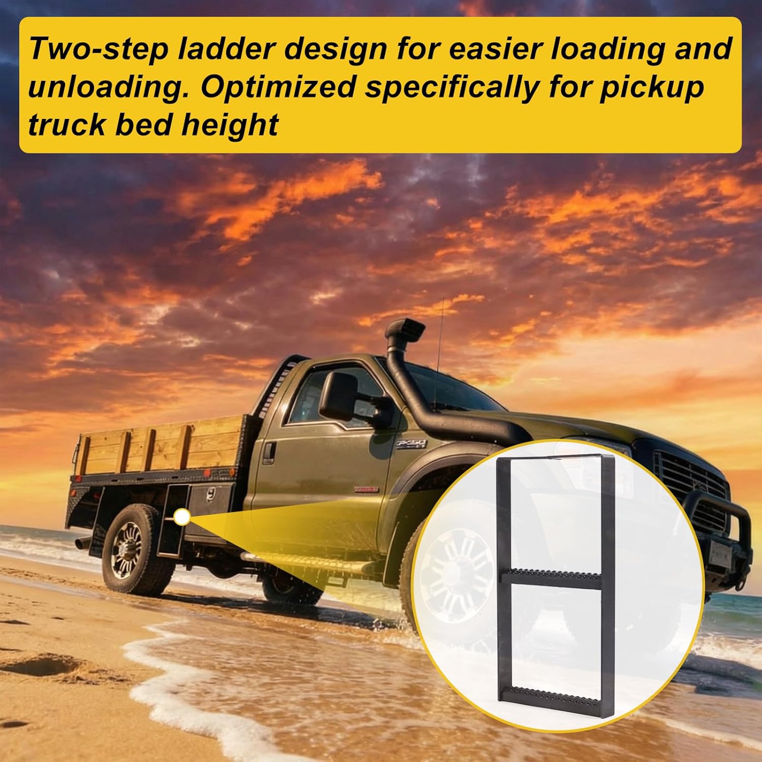 Outus 24.4 x 12.6 Inch Two Rung Steel Pickup Truck Tire Step Heavy Duty Truck Wheel Tire Step for Heavy Duty Pickup Cargo Vans Flatbeds Trailers