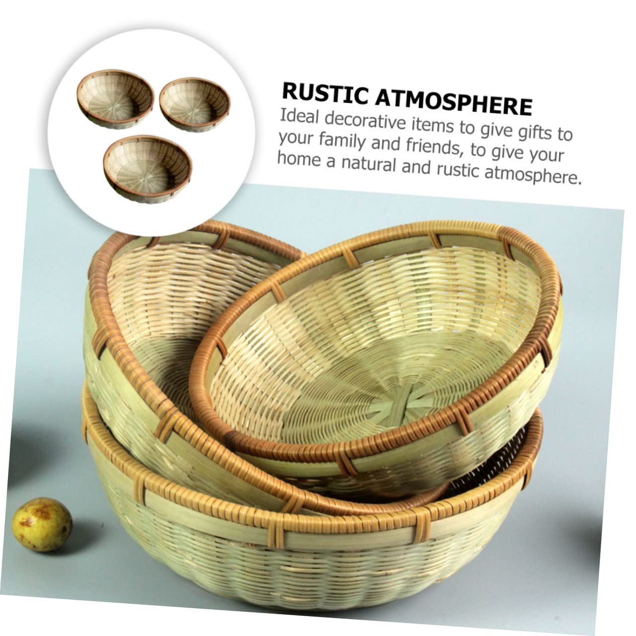 Cabilock 3Pcs Storage Baskets for Organizing Fruits Snacks and Bread Hand Woven Design for Kitchen Counter Living Room and Home Decor