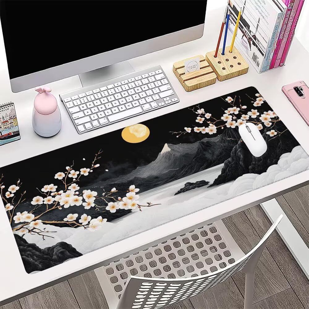 Alfombrilla de Mouse para Juegos, Nero, XXL, Antideslizante, Impermeable, Diseño de Montagna, Extendido, Grande, 1200x600x3mm, para PC, Laptop, Ufficio, Famiglia d-445