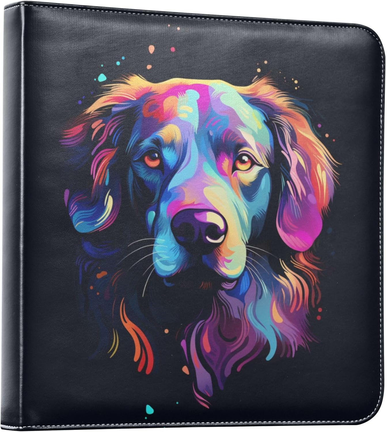 JIPONI Colorful Dog Close-up Large Photo Album, DIY Leather Cover Scrapbook Albums for 4x6 5x7 6x8 Pictures, Self Adhesive Memory Book for Wedding, Baby, Family