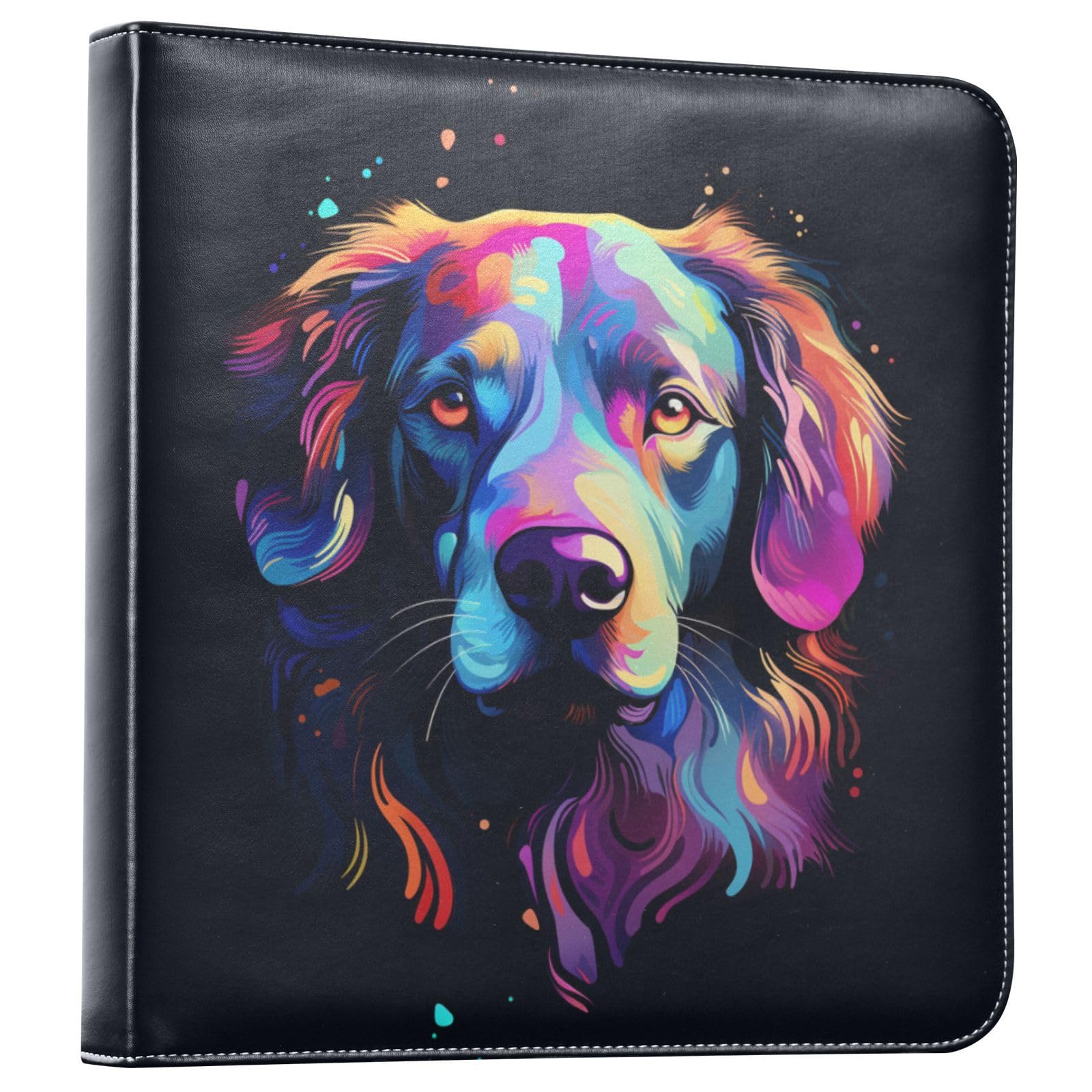 JIPONI Colorful Dog Close-up Large Photo Album, DIY Leather Cover Scrapbook Albums for 4x6 5x7 6x8 Pictures, Self Adhesive Memory Book for Wedding, Baby, Family