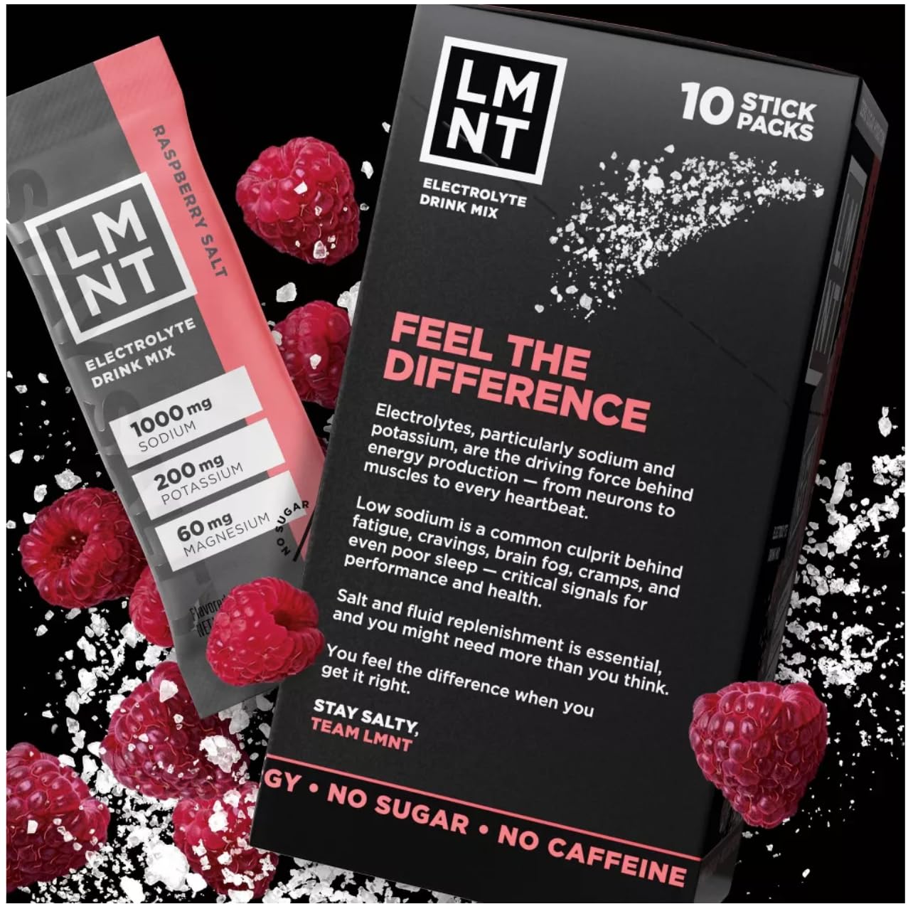 LMNTs Zero-Sugar Electrolytes Sports Drink - Raspberry Salt - 2.1oz/10ct - Image 2