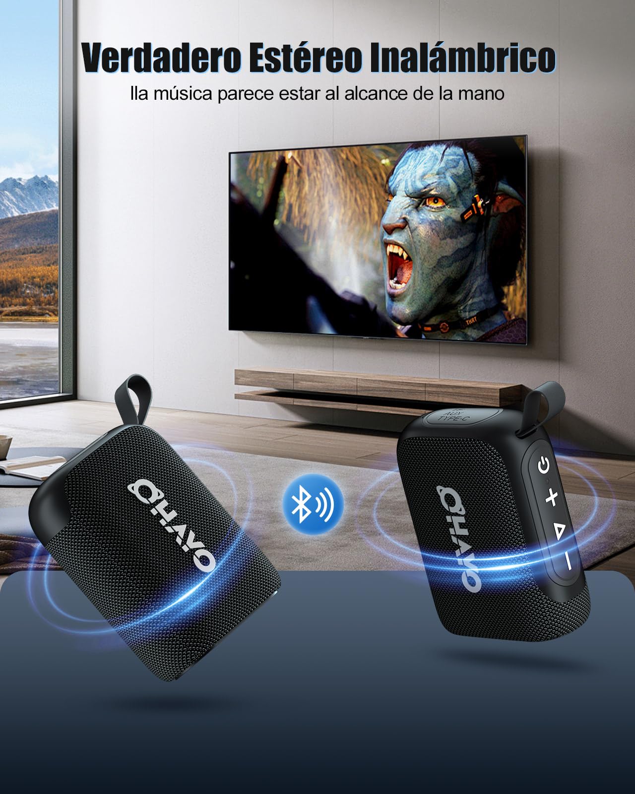 OHAYO Mini Altavoz Bluetooth Pequeño, Altavoz Portátil, Lluminación RGB, Batería de 24 Horas de Duración, Doble Emparejamiento Estéreo, IPX7 Impermeable, Bluetooth 5.3, Negro