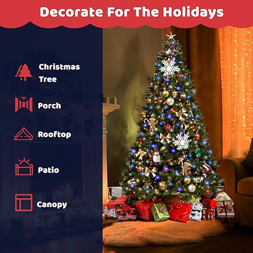 Miniatura 4 de WISD Guirnalda de luces de Navidad de 400 luces LED de 75 pies para interiores y exteriores, luces decorativas con enchufe para árbol de Navidad,