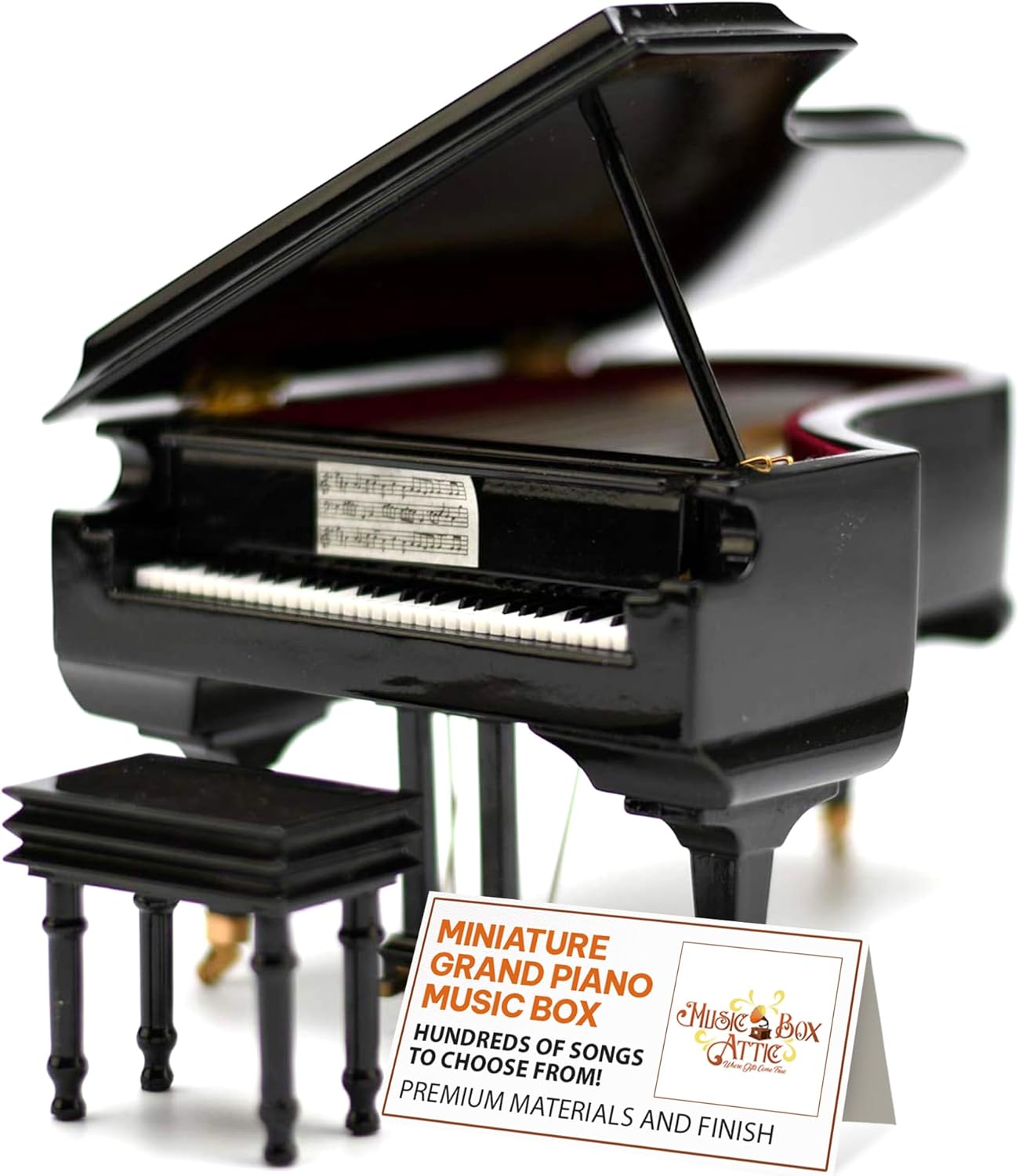 MusicBoxAttic Miniature Grand Glossy Black Piano Music Box – 18 Note Classical Mechanical Wind-Up Jewelry Box Organizer – Romantic Gift for Boys and Girls - Twinkle Twinkle Little Star