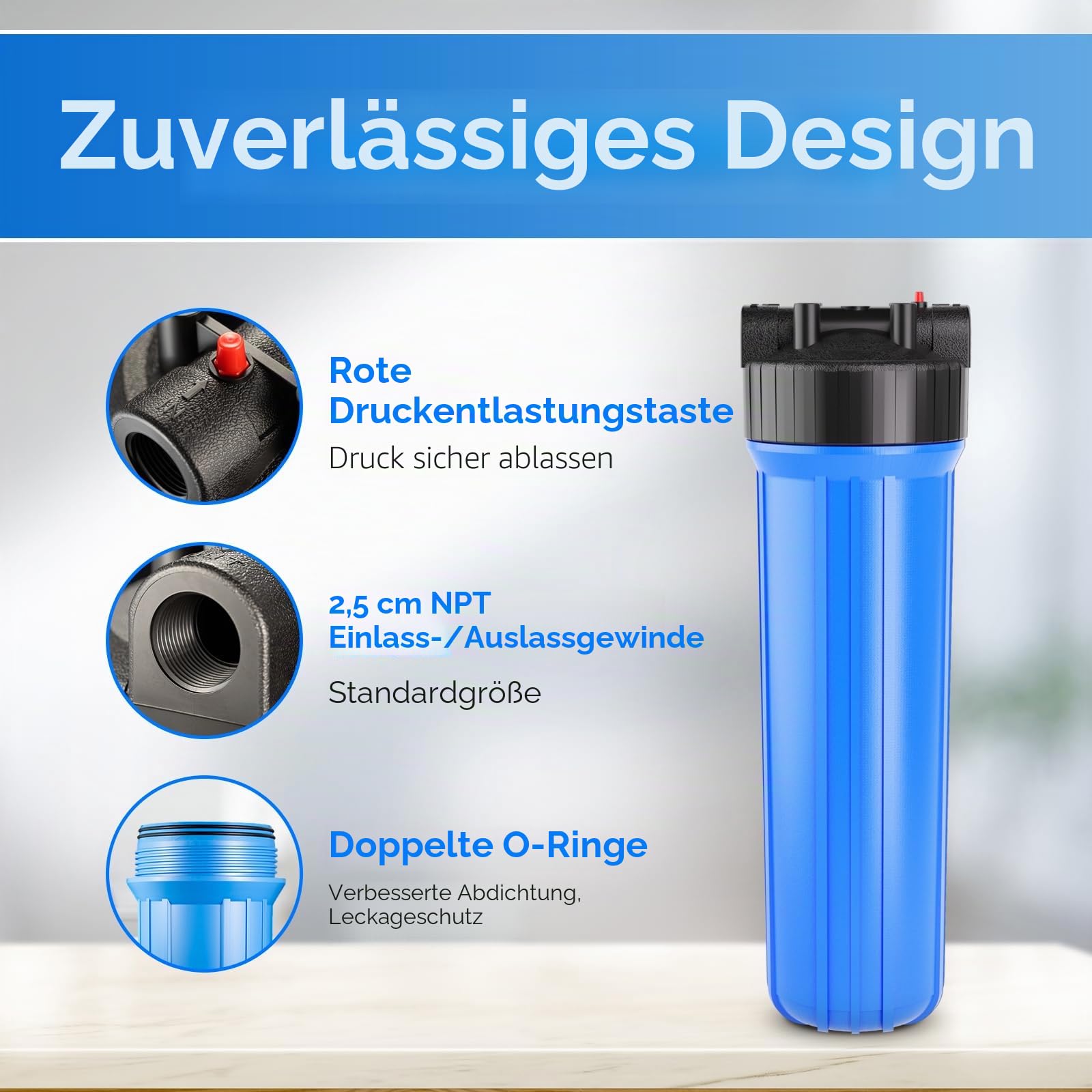 iSpring HB28B 20 Zoll Wasserfiltergehäuse für das ganze Haus, passend für 4,5 x 20 Zoll Kartusche, 1 Zoll Auslass/Einlass