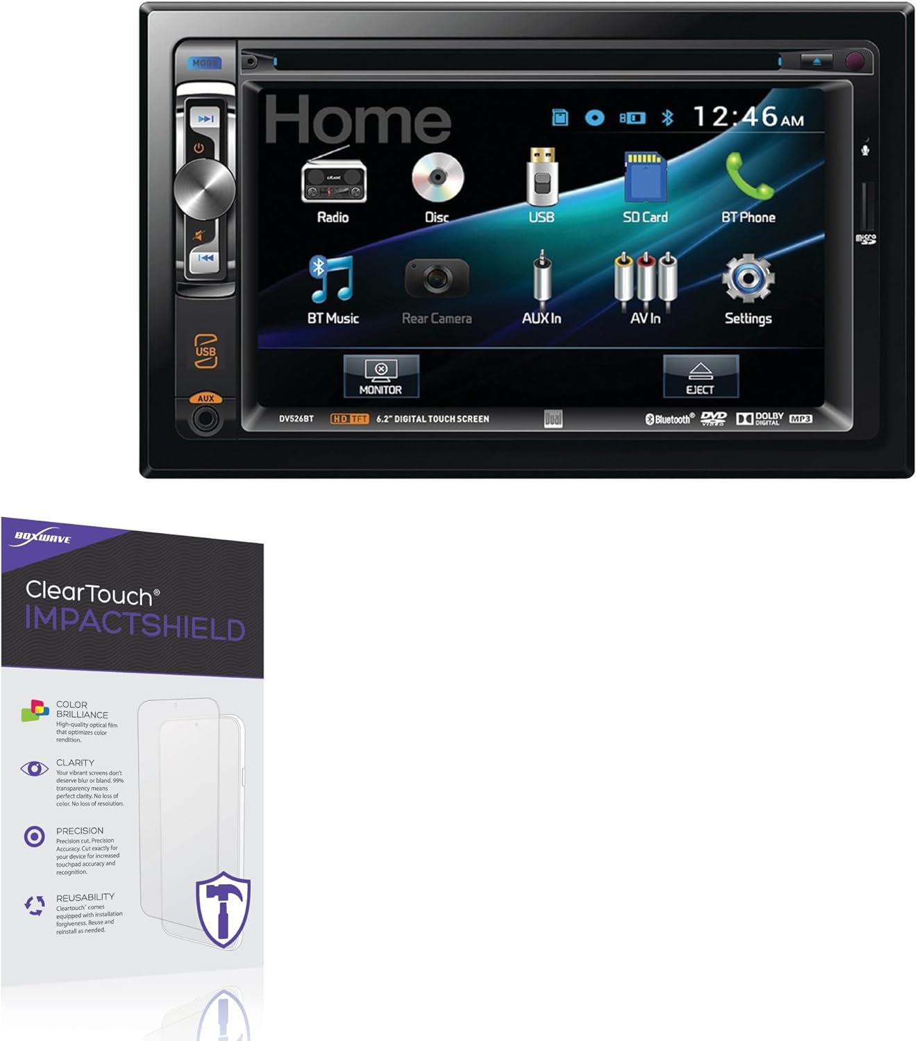 BoxWave Screen Protector Compatible With Dual Electronics DV526BT - ClearTouch ImpactShield (2-Pack), Impenetrable Screen Protector Flexible Film