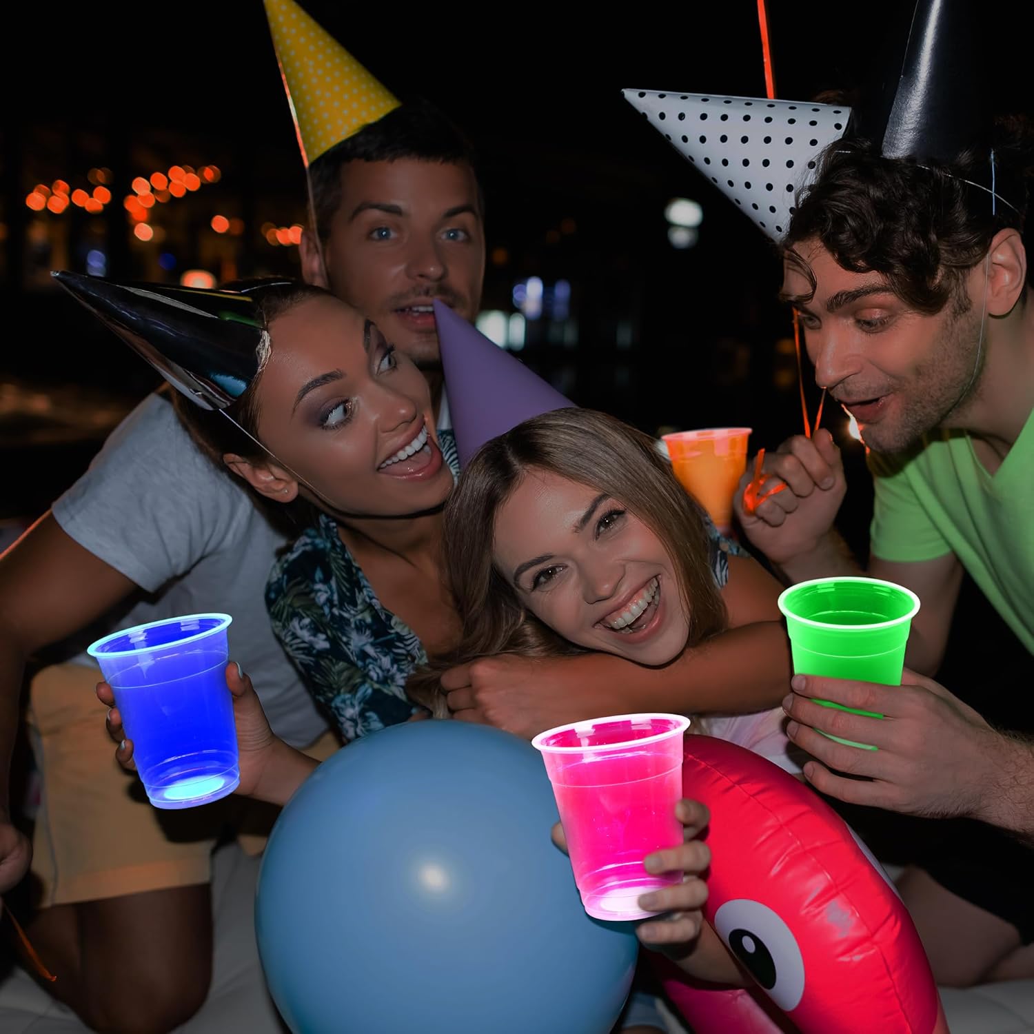 Kochorie 120 Pack 12 Oz Plastic Neon Cups Glowing Party Cups 4 Assorted Neon Colors Disposable Blacklight Party Light Up Cup for Birthday Party In The Dark Party Supplies - Image 6