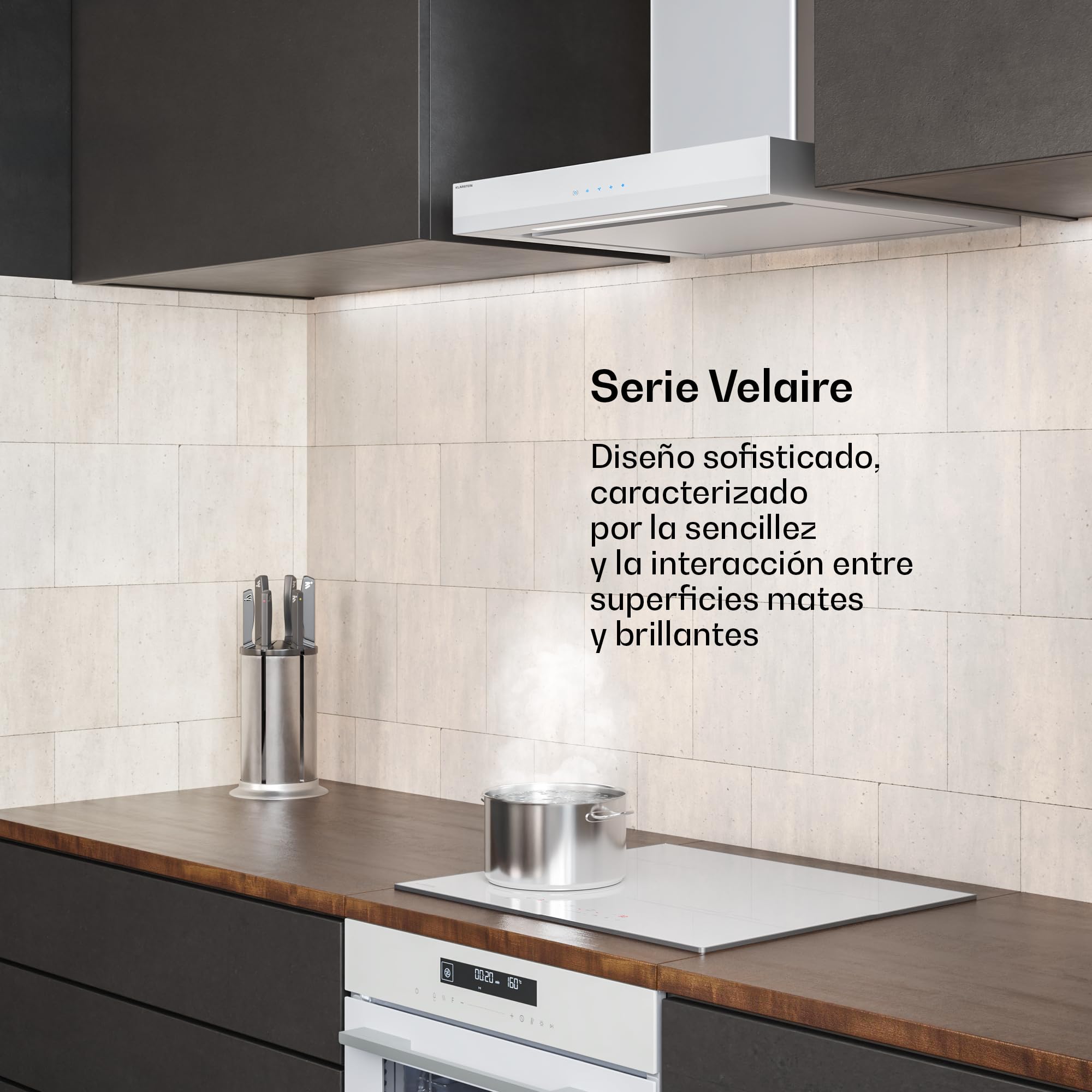 Klarstein Velaire Campana Extractora 60 cm - 600 m³/h, Eficiencia A++, LED, Táctil, Filtro Carbón, 3 Velocidades, Silenciosa, Integrable, Campanas Extractoras Cocina 60 cm, Blanco