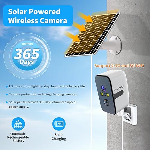 Miniatura 2 de Cámaras WiFi 2.45G para seguridad en el hogar con panel solar, cámara de seguridad magnética de 180 inalámbrica, sin tarifa mensual, detección de