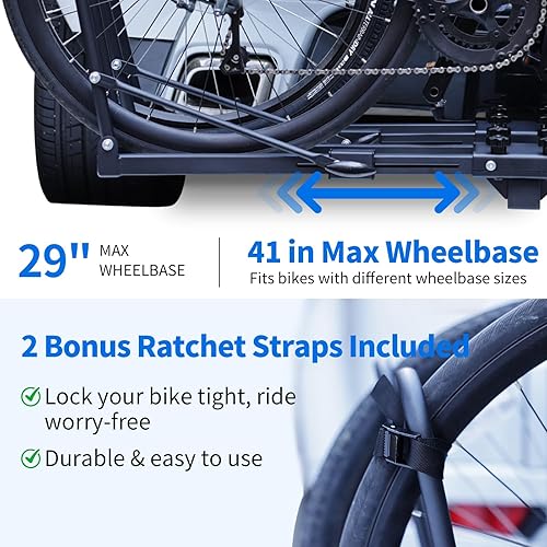 Miniatura 4 de Portabicicletas plegable, plataforma de 2 portabicicletas para coche y SUV, instalación sin herramientas, se adapta a receptores de 2 pulgadas