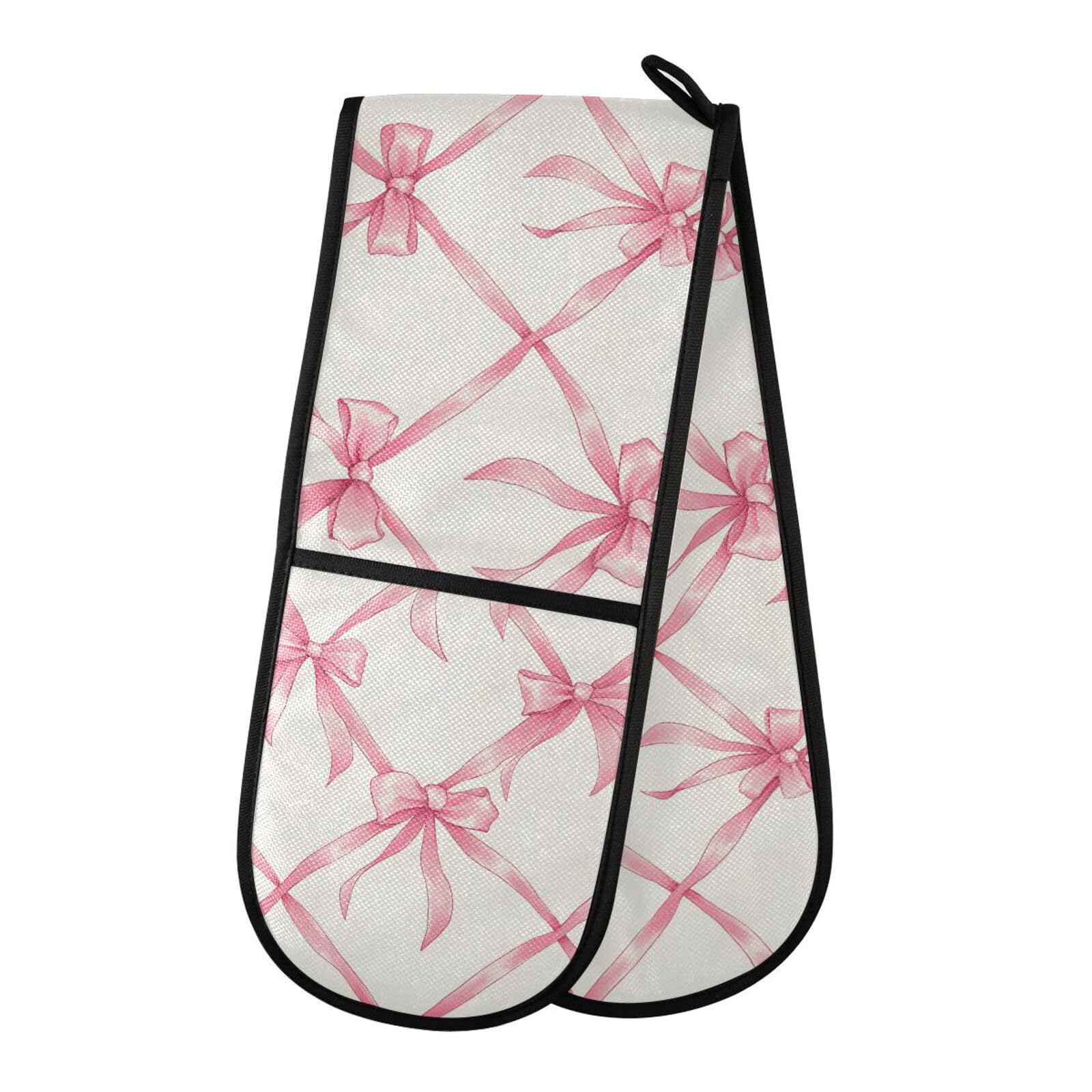 Gants de four double nœud rose : gants de cuisine matelassés