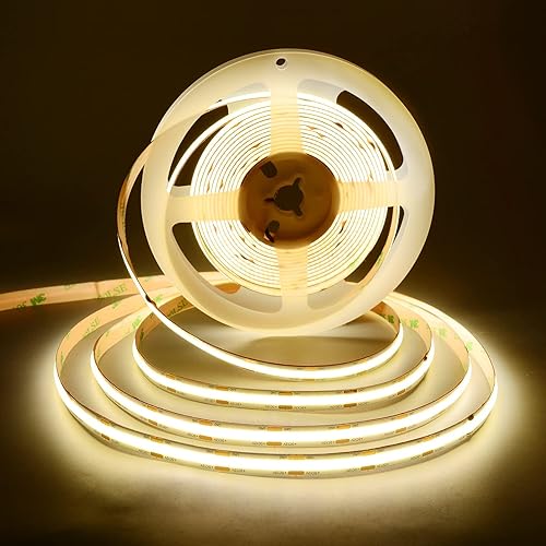 TUNICHX COB LED Strip Light DC 12V LED Strip Light Flexible Super Bright LED Strips,16.4ft 4000K Natural White,CRI 90+,2400LEDs High Density Uniform Light for Bedroom Kitchen Home Indoor Decor