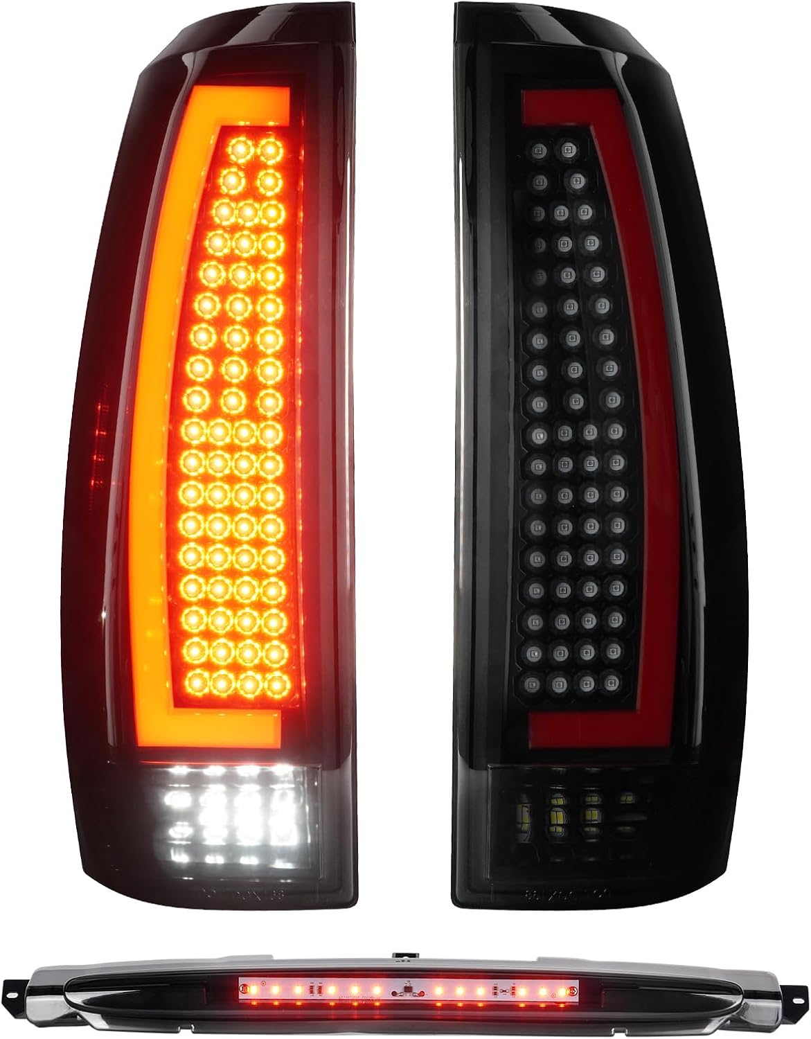 LED Tail Lights Pair + 3rd Third Brake Cargo Lamp Fit for Chevy Avalanche 2007-2012 Taillights, High Mount Stop Light Rear Taillights Assembly, Black Housing Smoked Lens, 3 Pcs Black Housing Smoked Lens LED Tail lights + 3rd Brake Light