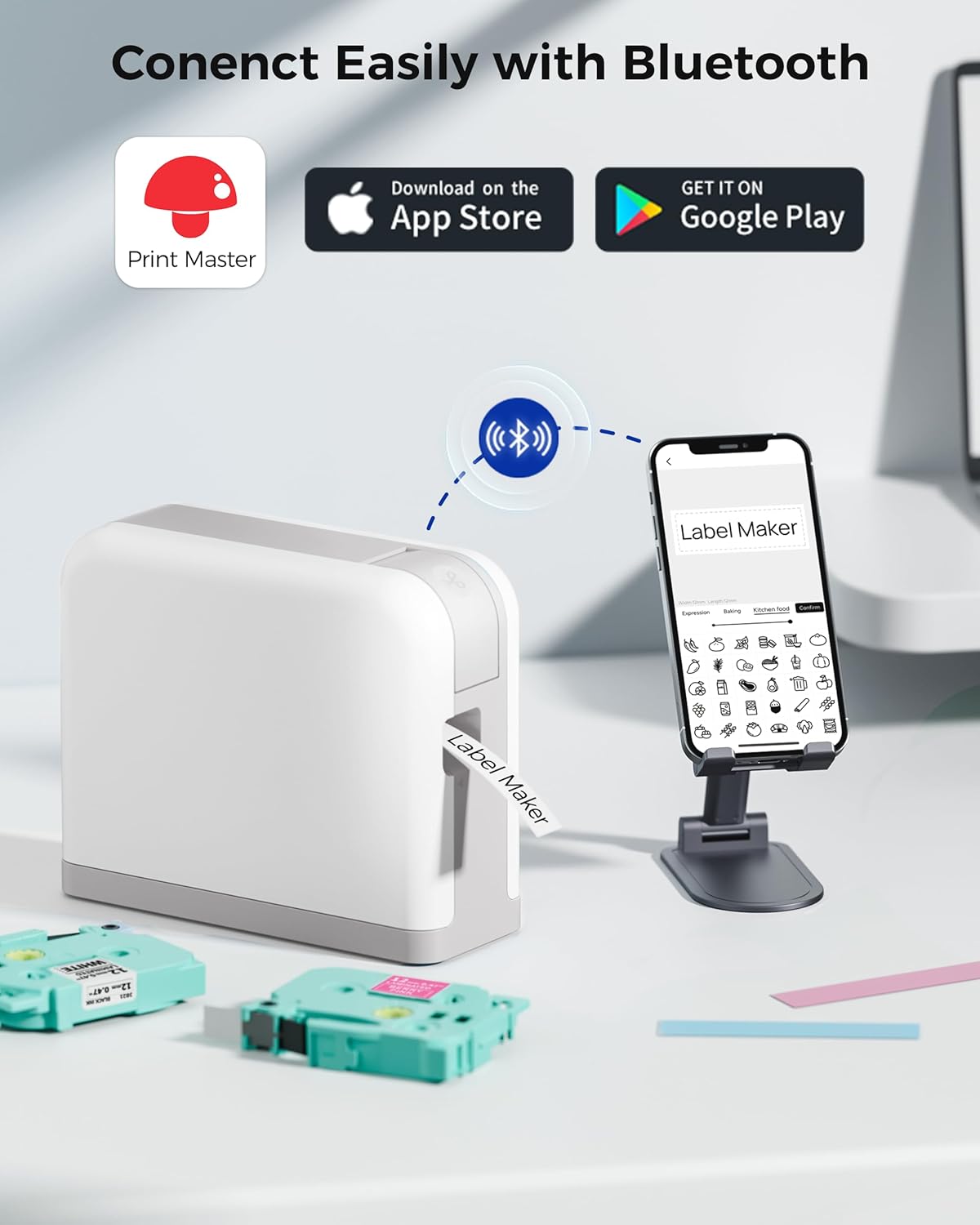 Vixic P3200 connecting to smartphone via Bluetooth, showing app download options