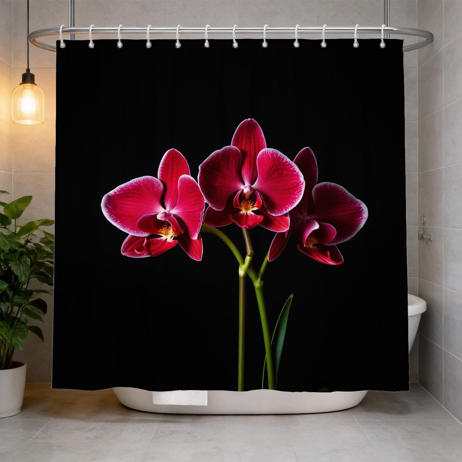 Hongduo 3D Orchid Shower Curtain for Stalls Bathtubs Blossom Flowers Bathroom Decor Shower Curtain Set Polyester Fabric Waterproof 200x200cm/79X79 Inch with Hooks