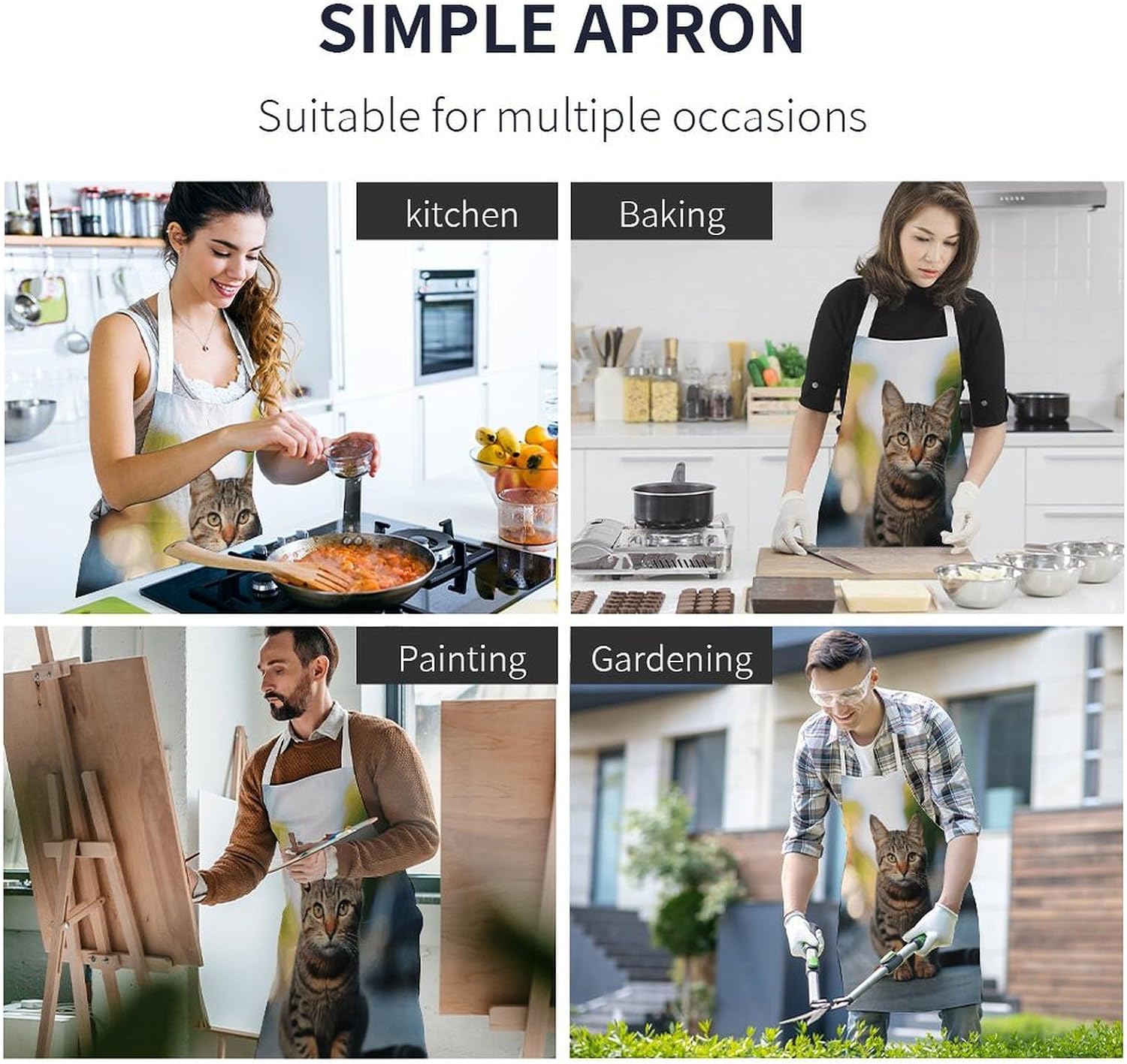 Apron Adjustable Bib Apron for Women Men Brown Tabby Kitten Chef Aprons for Cooking