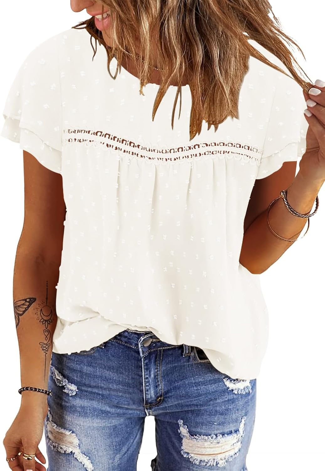 BETTE BOUTIK Women Boho Tops Short Sleeve Summer Flowy Shirts Dressy Casual Loose Trendy Blouses
