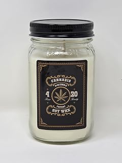 Premium Cannabis Scented Soy and Coconut Wax Blend Candle, Natural Aromatherapy, Glass Jar