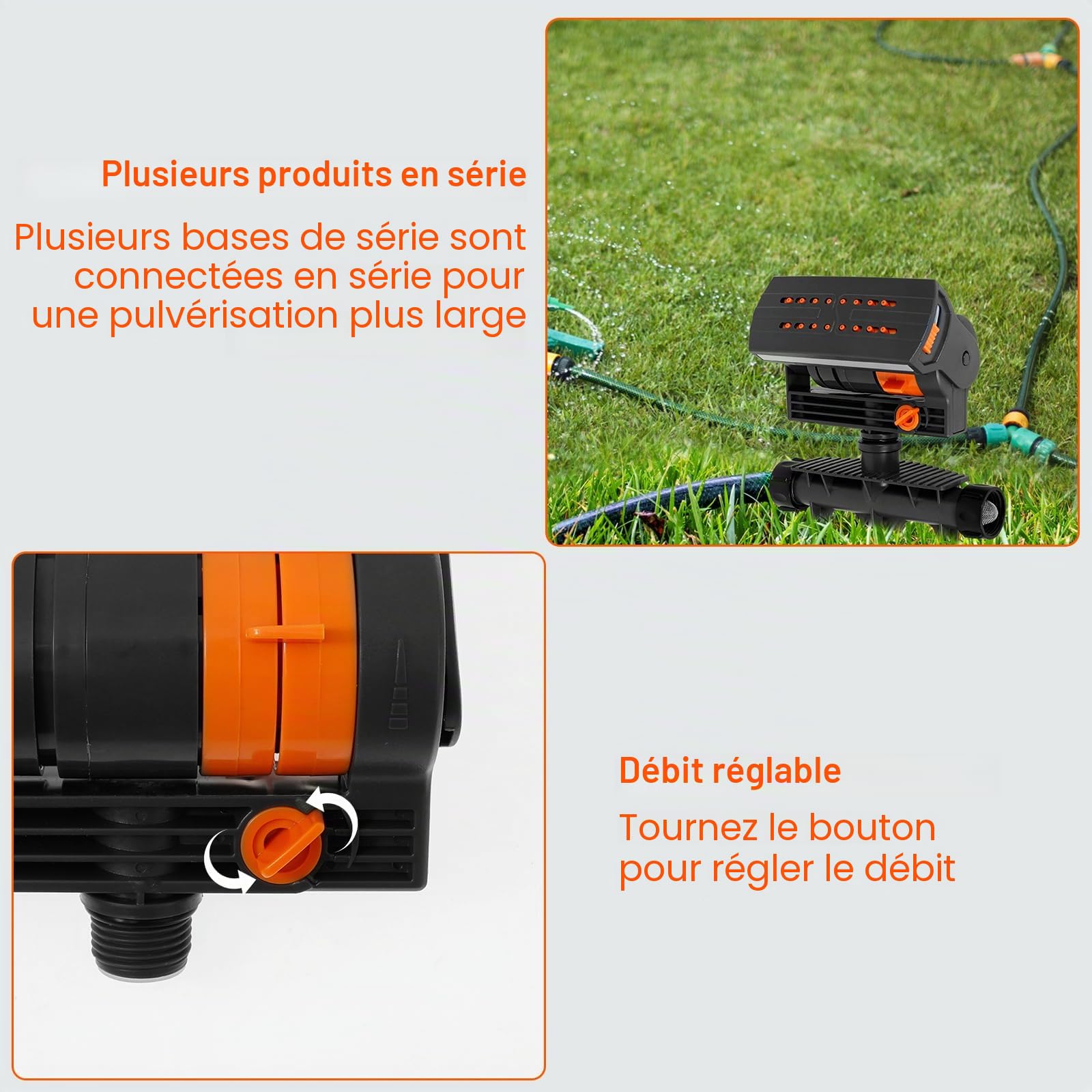 Lot de 2 Arroseurs Rectangulaires à 16 Trous, 90 m² de Surface d’Arrosage, Asperseur pour Jardin avec Fonction de Rotation Automatique, Système d’Arrosage pour Jardin et Pelouse (2 pièces)